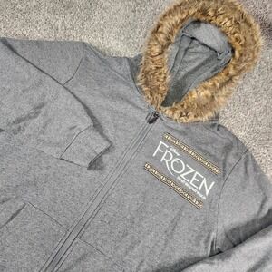 Disney Frozen Hoodie Womens Medium Broadway Musical Fur Trim Gray Zip Theater‎